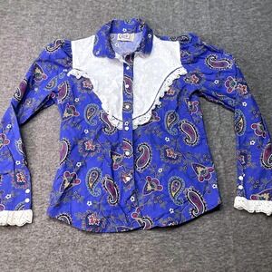 Vintage Circle T‎ Shirt Women Small Paisley Long Sleeve Western Retro 70s